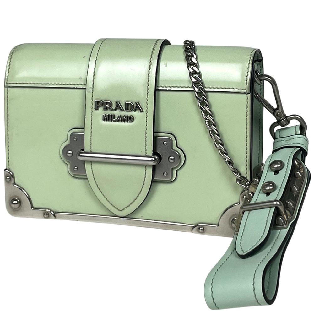 Prada Cahier Clutch Bag Shoulder Leather Green